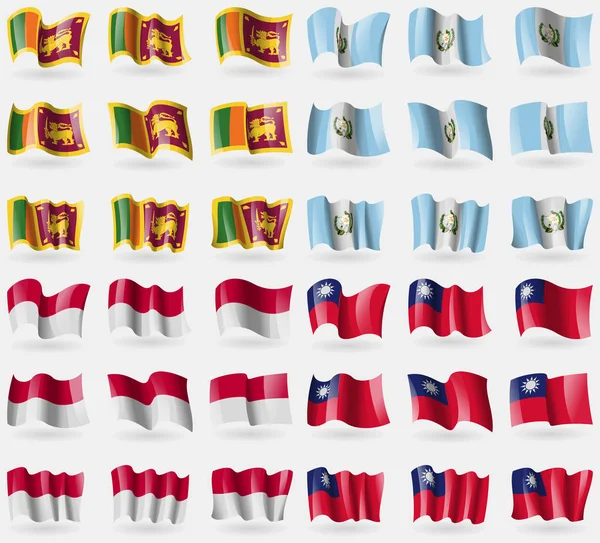 斯里兰卡 危地马拉 印度尼西亚 一套36面世界各国的国旗 — 图库照片