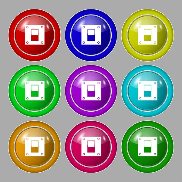 Güç Anahtarı Simgesi Işareti Dokuz Yuvarlak Renkli Düğmeüzerinde Sembol Illüstrasyon — Stok fotoğraf