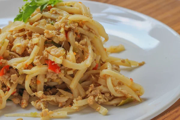 Varkensvlees Gebakken Bamboescheuten Thailand Foods — Stockfoto