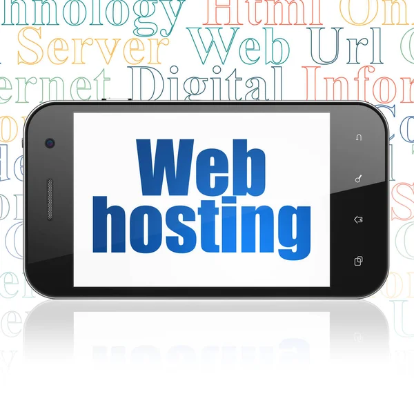 Conceito Desenvolvimento Web Smartphone Com Texto Azul Web Hosting Exibição — Fotografia de Stock