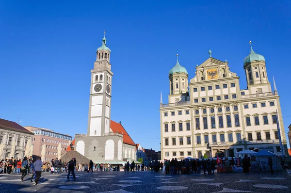 Stadshuset Och Perlachturm Augsburg Tyskland — Stockfoto