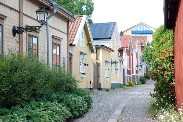 Ferienhäuser Einer Kleinen Stadt Schweden — Stockfoto