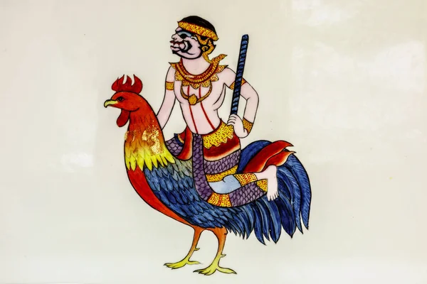 Gambar Malaikat Dan Ayam Thailand Simbol Zodiak Tradisional — Stok Foto