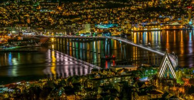 scenic view of beautiful cityscape of troms city, norway clipart