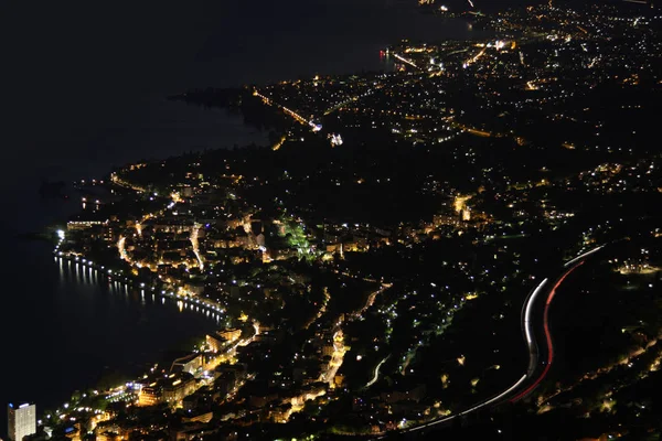 Gece Panoraması Montreux Vevey Sviçre Rivierası Caux Sviçre — Stok fotoğraf