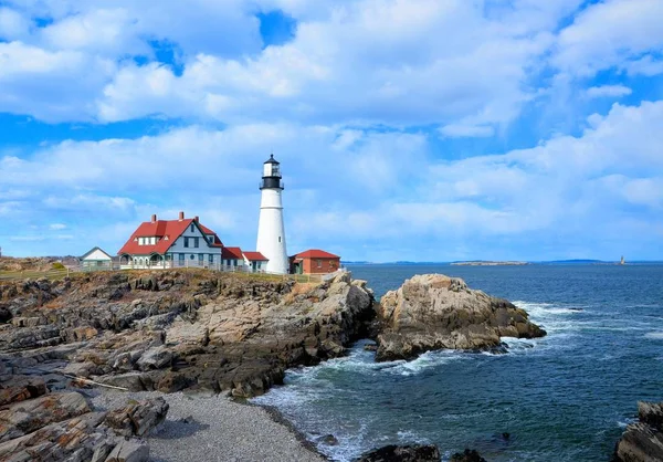 Słynny Portland Reflektorów Latarnia Morska Wybrzeży Maine — Zdjęcie stockowe