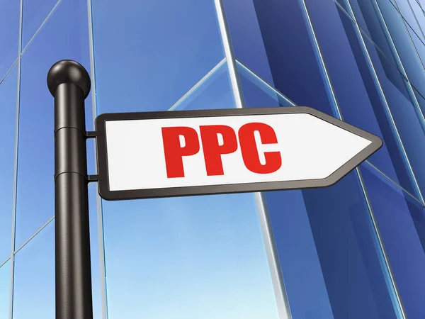 营销理念 在建筑背景上签名 Ppc — 图库照片