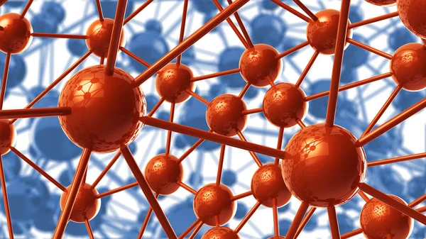 Blau Und Orange Molekulare Geometrische Chaos Abstrakte Struktur Wissenschaft Technologie — Stockfoto