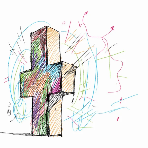Skizzenbild Des Kreuzes Vor Weißem Hintergrund — Stockfoto