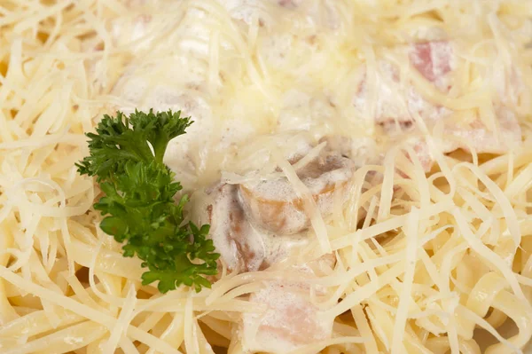 Těstoviny Carbonara Closeup Pokrm Typické Italské Jídlo — Stock fotografie