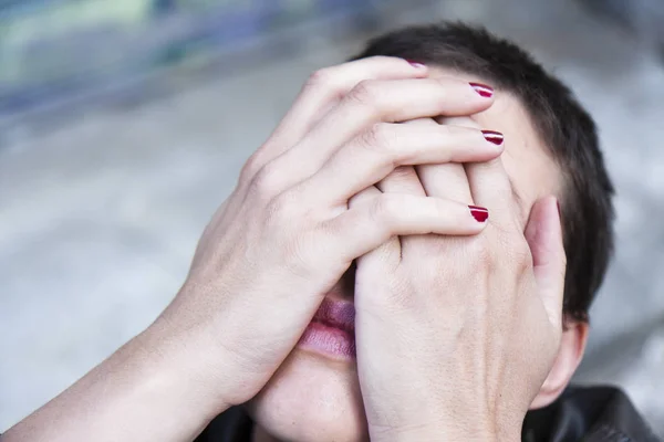 Desperate Young Woman Her Head Tilted Back His Face Hidden — Stock Photo, Image