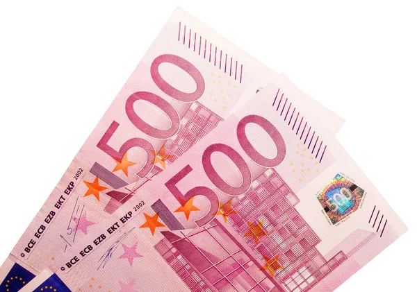 Two Five Hundred Euro Banknotes Isolated White Background — Stock Photo, Image