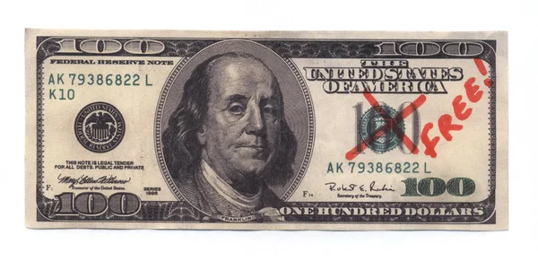 Koncepcyjny 100 Banknot Usd Gratis — Zdjęcie stockowe
