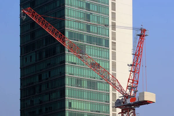 Guindaste Trabalho Com Fundo Construção — Fotografia de Stock