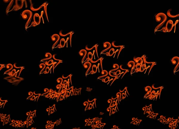 新年快乐 2017 飞行数字数字写在黑色背景上的火焰灯 — 图库照片