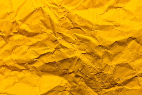 Volledig Frame Verfrommeld Geel Papier Achtergrond — Stockfoto