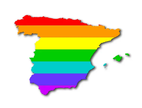 Spanje Kaart Gevuld Met Een Regenboog Vlag Patroon — Stockfoto