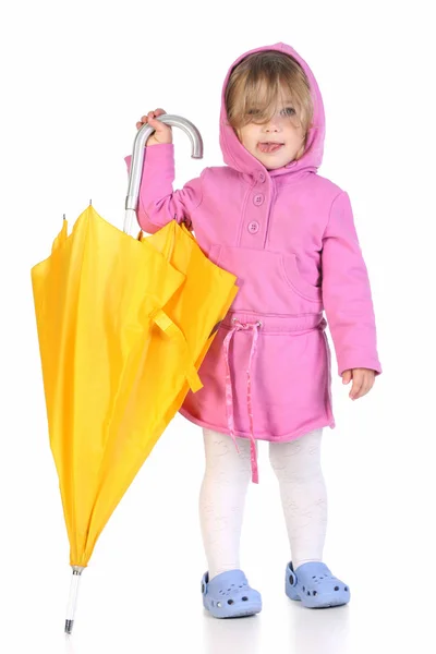 Piękna Dziewczynka Żółty Parasol — Zdjęcie stockowe