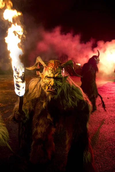 Traditional Krampus Masks Show Tarvisio North East Alps Italy — Stock Photo, Image
