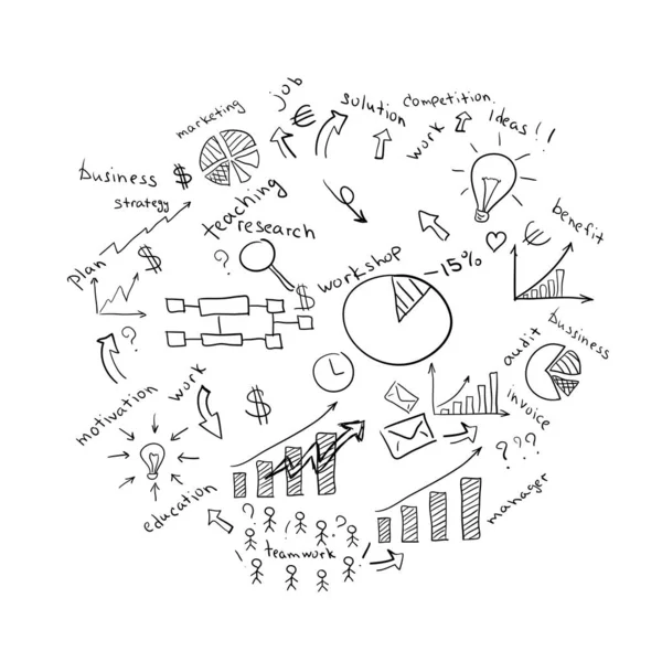 Bocetos Negocios Gráficos Diagramas Flujo Divisas Bulbos Sobres Más Aislado — Foto de Stock