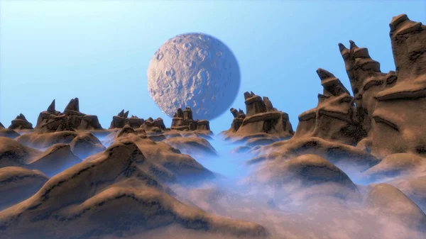 Місячний Пейзаж Ілюстрація Мультфільму Смішна Науково Фантастична Чужа Планета — стокове фото