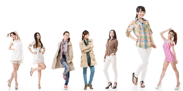 Groep Van Mooie Aziatische Vrouwen Geïsoleerd Witte Achtergrond — Stockfoto