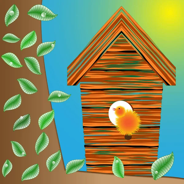 Vogelhaus Auf Einem Baum Blätter Und Wassertropfen Abstrakte Vektorkunst Illustration — Stockfoto