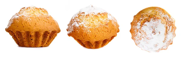 Sabroso Muffin Con Azúcar Polvo Aislado Sobre Fondo Blanco — Foto de Stock