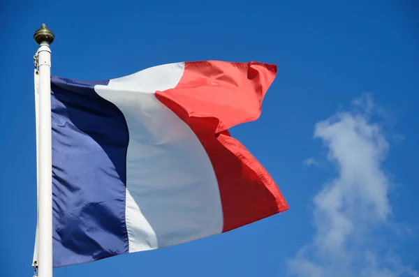 Французский Флаг Сияющий Голубом Небе — стоковое фото