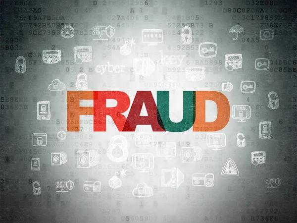 Conceito Proteção Fraude Texto Multicolorido Pintado Fundo Papel Dados Digitais — Fotografia de Stock