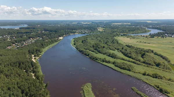 Gauja River Latvia Drain Baltic Sea Aerial Drone Top View — Stock Photo, Image