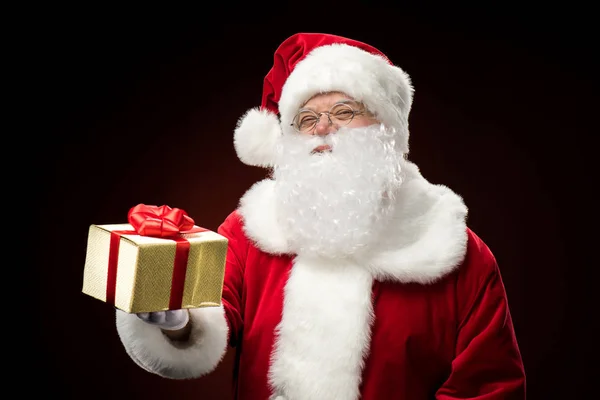 Gelukkig Kerstman Met Cadeau Box Hand — Stockfoto