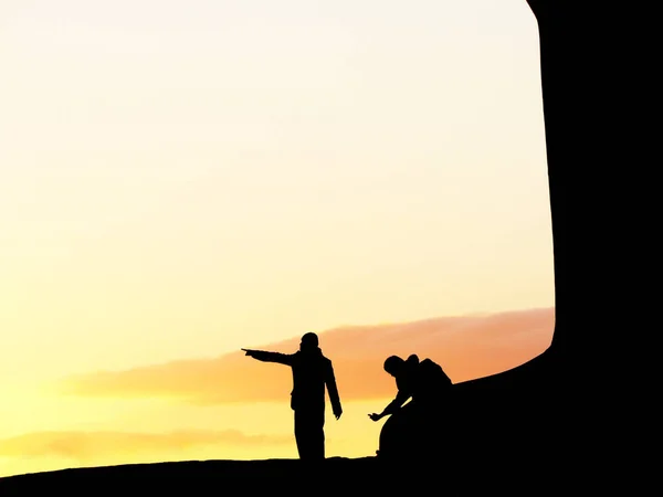 Silhouette Two Men Walking Angel North Sculpture Sunset Gateshead — Stock Photo, Image