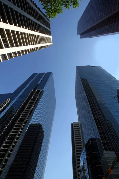 Moderna Glas Höga Byggnader Sunny Day Modern Stadsarkitektur Koncept — Stockfoto