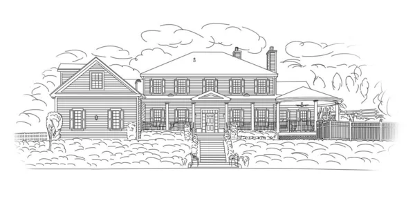 Benutzerdefinierte Schwarze Hausfassade Zeichnung Auf Weißem Hintergrund — Stockfoto