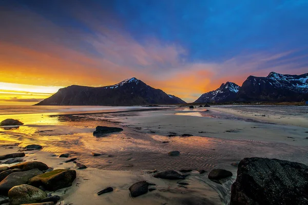 Skagsanden Praia Flakstad Lofoten — Fotografia de Stock