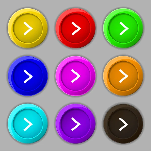 Sağ Sonraki Simge Işareti Dokuz Yuvarlak Renkli Düğmeler Üzerinde Sembol — Stok fotoğraf