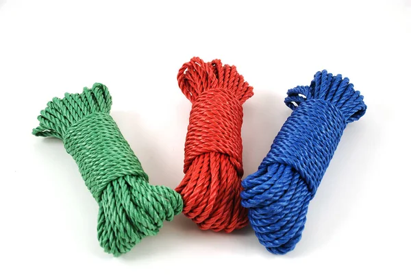 Drie Rollen Touw Groen Blauw Rood — Stockfoto