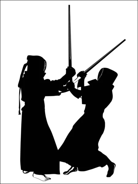 剣道ファイター2人のシルエット — ストック写真