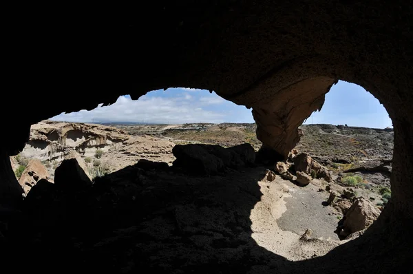 Paisagem Deserto Silhueta Arco Natural Tenerife Ilhas Canárias Espanha — Fotografia de Stock