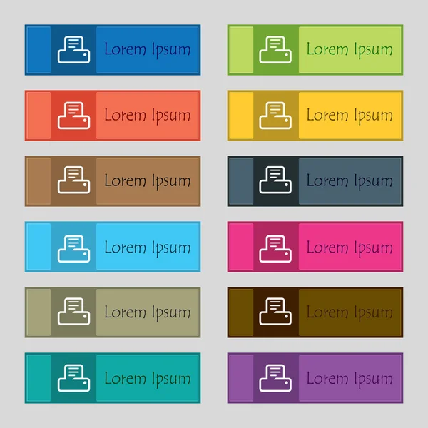 Sinal Ícone Impressão Conjunto Doze Botões Retangulares Coloridos Bonitos Alta — Fotografia de Stock