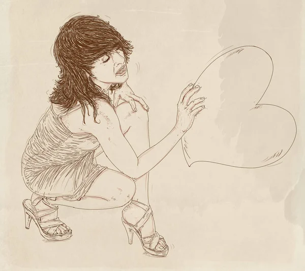 Portretul Unei Femei Elegante Inimă Mână Unde Puteți Scrie Mesajul — Fotografie, imagine de stoc