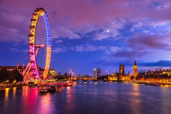 Λονδίνο Στο Λυκόφως London Eye Αίθουσα Νομών Γέφυρα Westminster Μπιγκ — Φωτογραφία Αρχείου