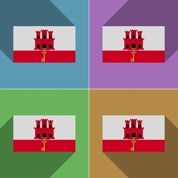 Gibraltars Flag Sæt Farver Fladt Design Lange Skygger Illustration - Stock-foto