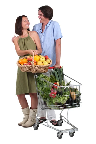 Portrait Couple Buying Fruit Vegetables — Stock Photo, Image