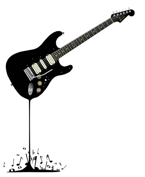 Bir Siyah Kaya Gitar Nota Spashing Üssünde Ile Erime — Stok fotoğraf