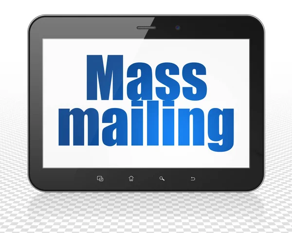 Koncepcja Marketingowa Komputer Typu Tablet Niebieskim Tekstem Mass Mailing Wyświetlaczu — Zdjęcie stockowe