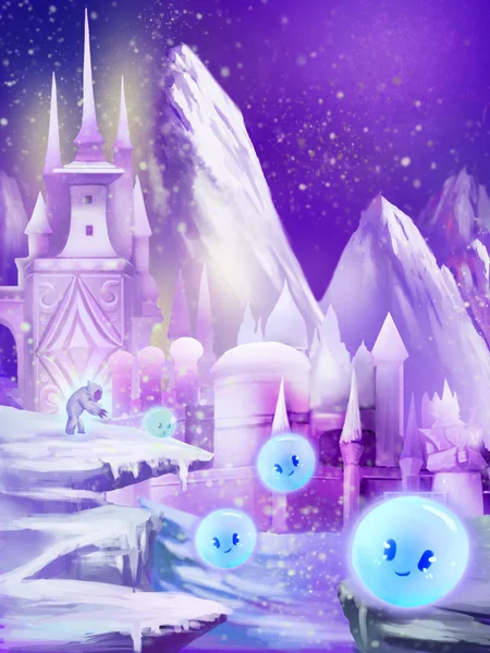 イラスト 新しい雪の宮殿へようこそ 幻想的な漫画スタイルのシーン壁紙の背景デザイン — ストック写真