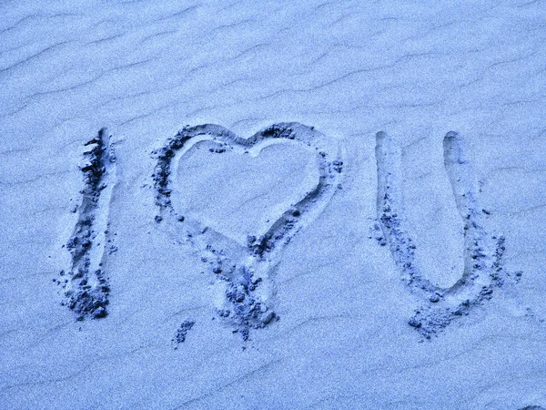 Love You Written Blue Sand — Stock Photo, Image