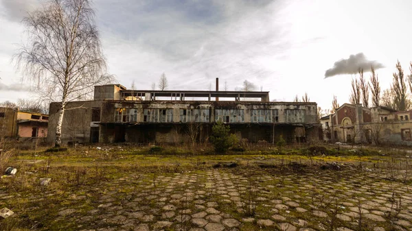 Ruïnes Van Een Zeer Sterk Vervuilde Industriële Fabriek Plaats Stond — Stockfoto